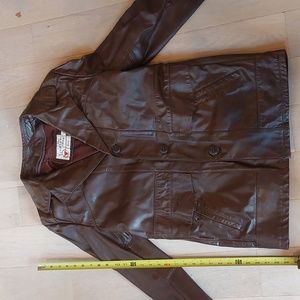 Men's Vintage Sears brown leather 3/4 coat with removable lining.